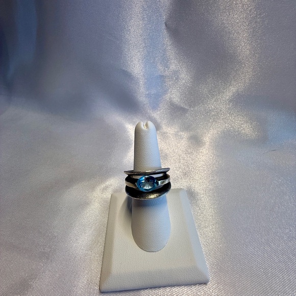 Bora Silver and Blue Topaz Inlay Ring - Picture 1 of 6